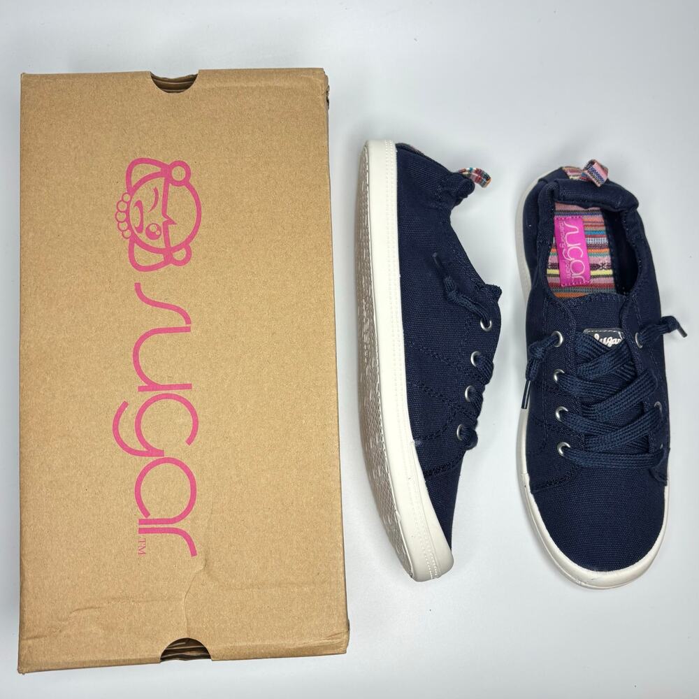Sugar Genius Comfortable Slip On Sneaker Shoe with No-Tie Laces in Navy